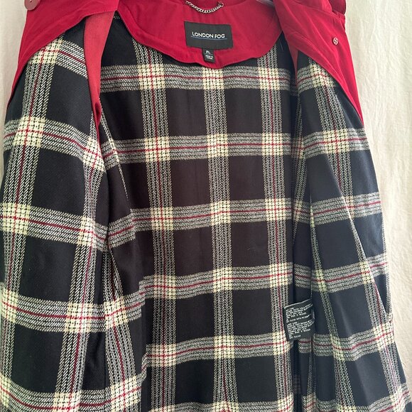 London Fog Double Breasted Red Raincoat - Picture 3 of 14
